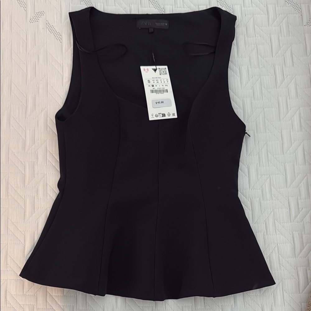 Zara Black Sleeveless Peplum Tank Top